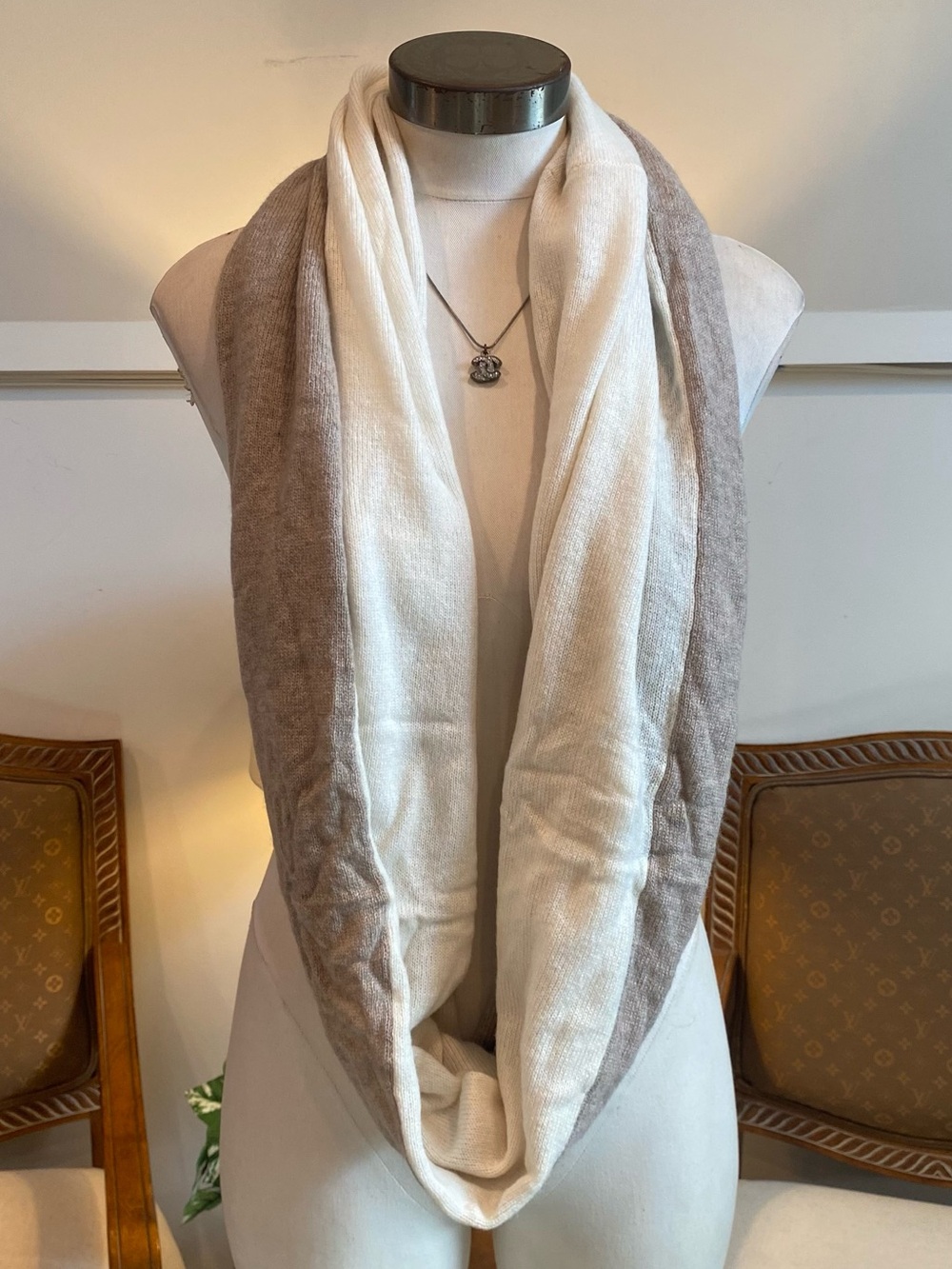 Tan & Cream Cashmere Two-Tone Infinity Scarf by Cullen Winter Fashion